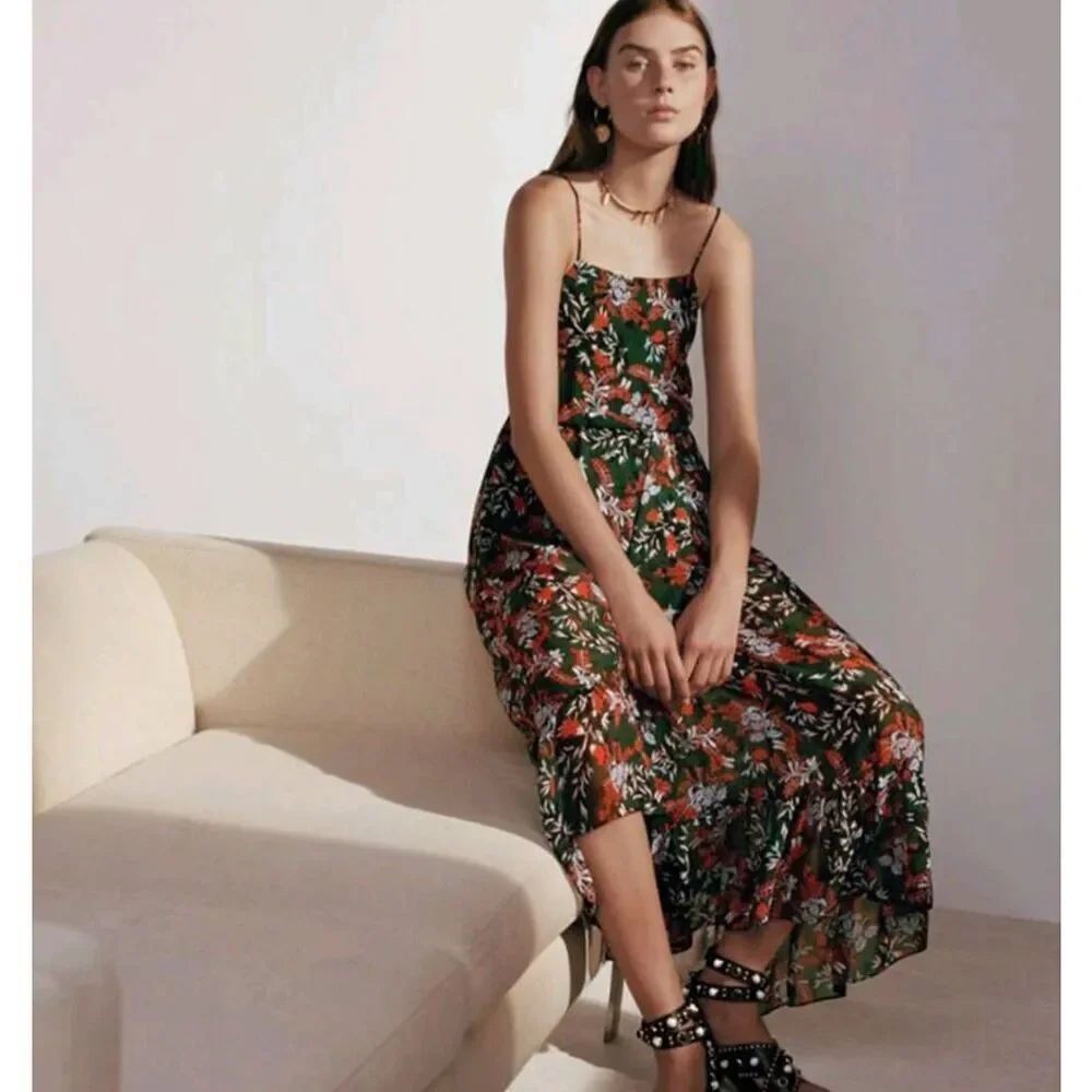 Maje Revia Floral Print Crepe Midi Dress sz  2 (US 2)